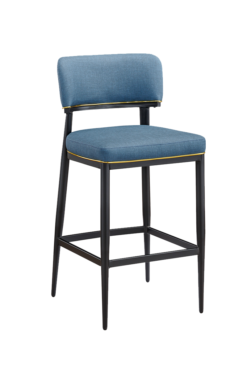 Indoor Black Steel Barstool W/ Blue Back
