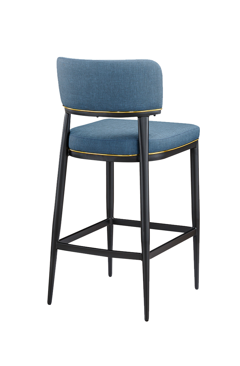Indoor Black Steel Barstool W/ Blue Back