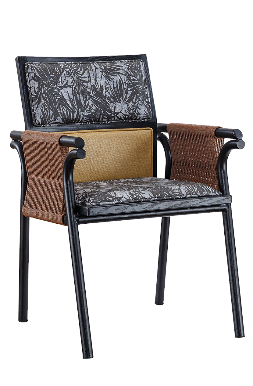 Indoor Black Steel Chair, Finish Dark Walnut