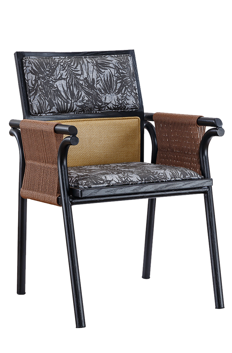 Indoor Black Steel Chair, Finish Dark Walnut