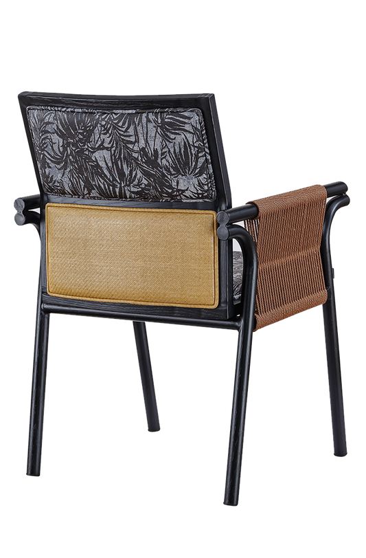 Indoor Black Steel Chair, Finish Dark Walnut