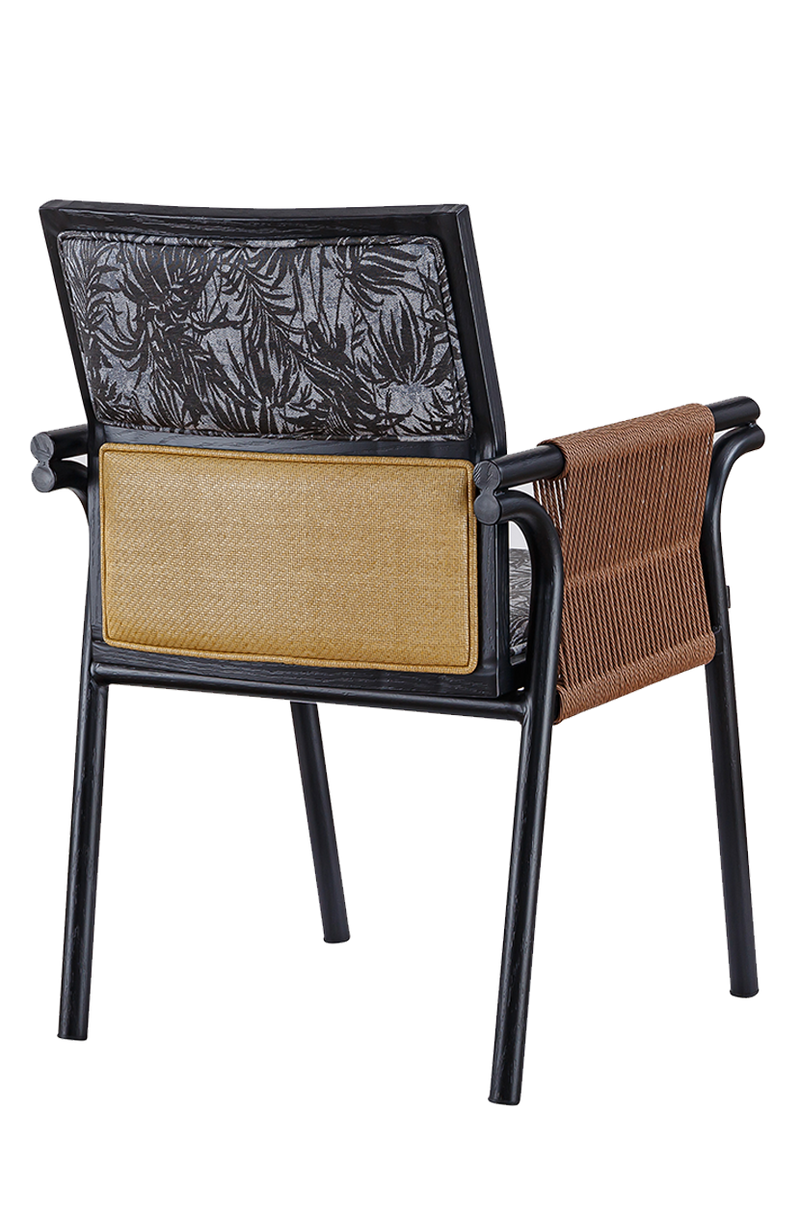 Indoor Black Steel Chair, Finish Dark Walnut