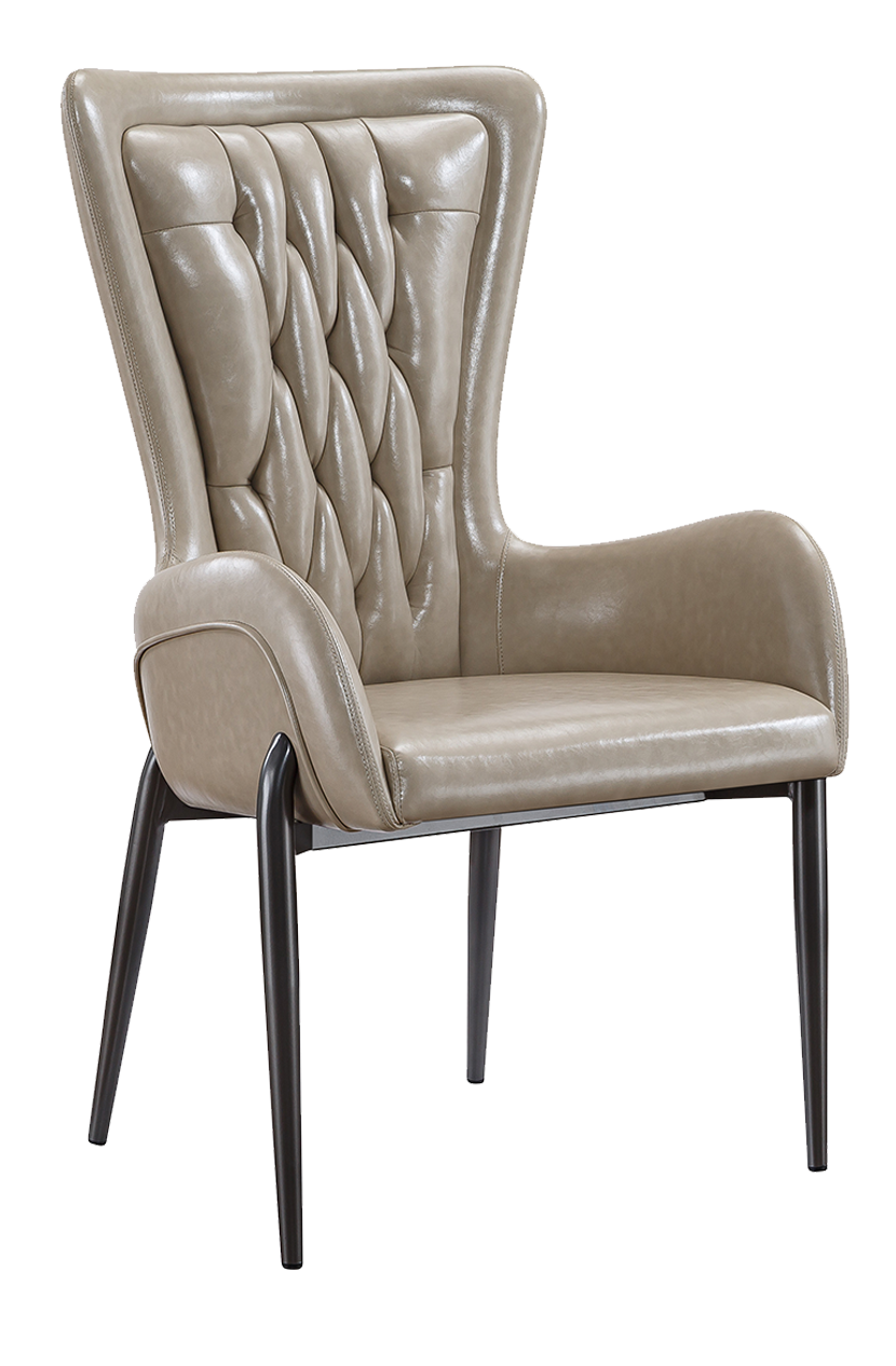 Indoor Black Metal Chair W/ Beige Vinyl Seat