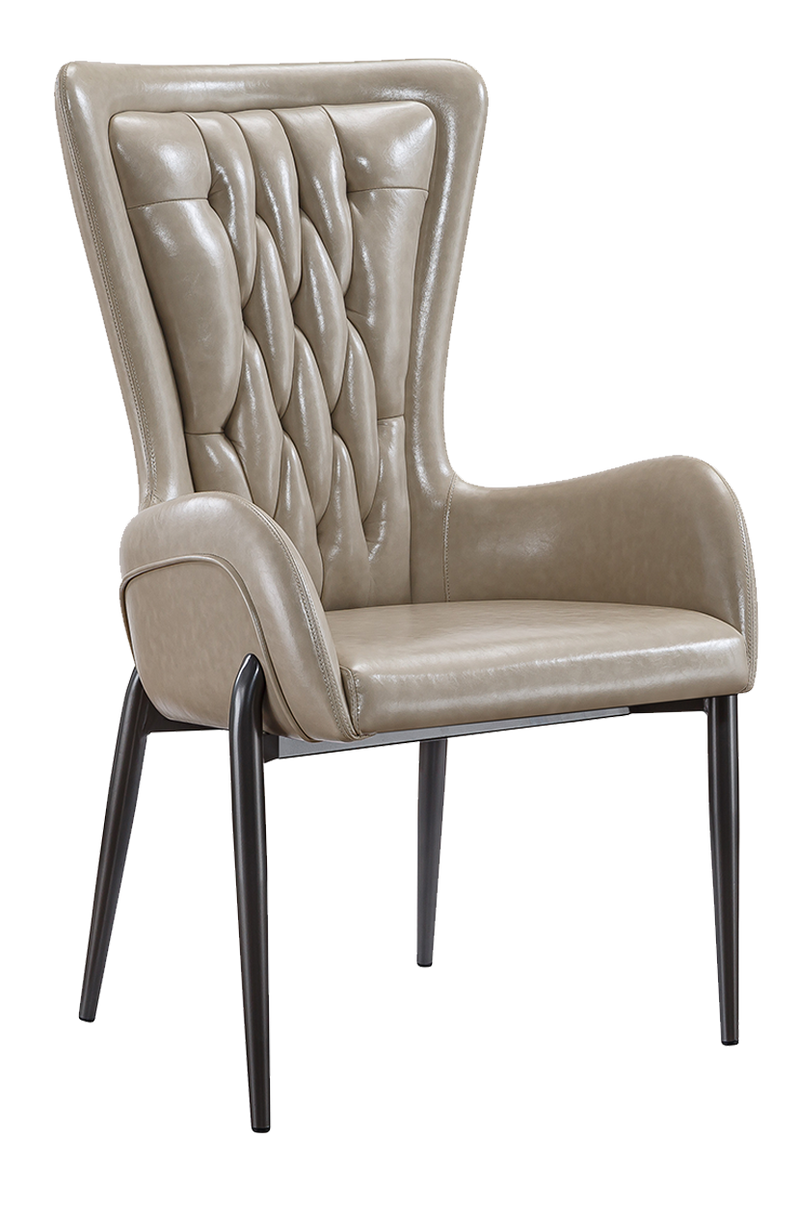 Indoor Black Metal Chair W/ Beige Vinyl Seat