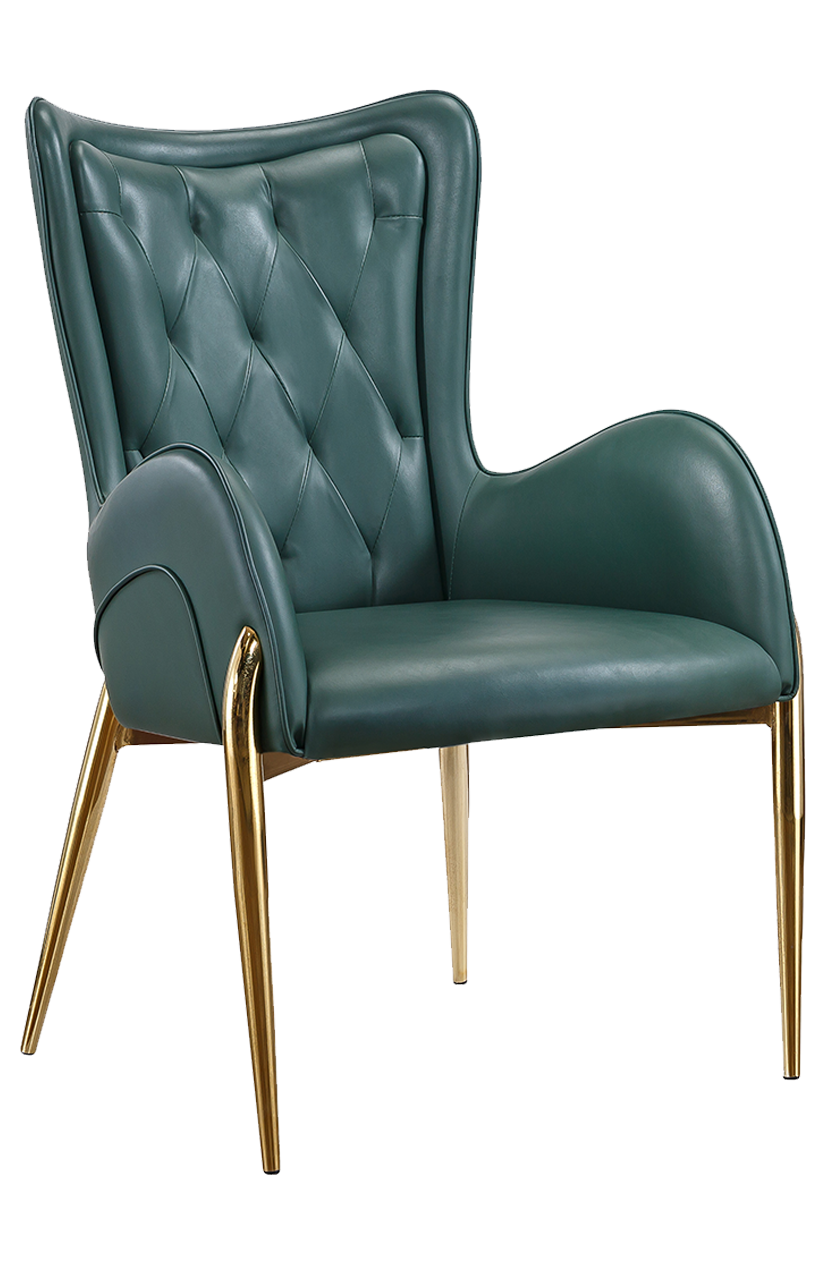 Indoor Golden Metal Chair W/ Green Vinyl Seat
