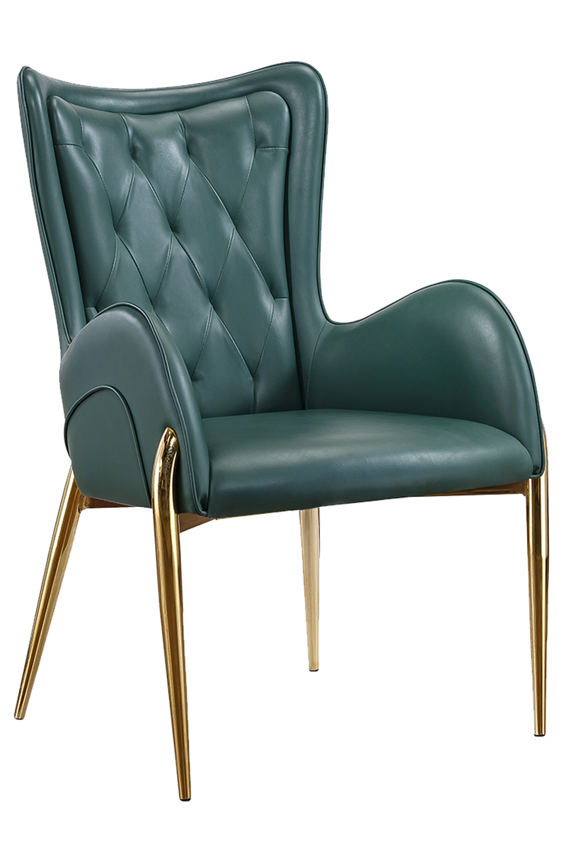 Indoor Golden Metal Chair W/ Green Vinyl Seat