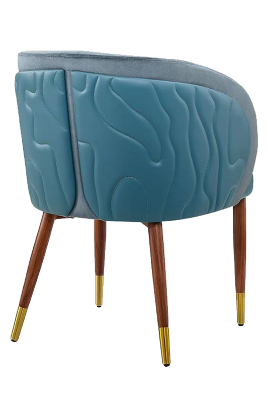 Indoor Metal Chair W/ Blue Seat And Fabric Back, Finish Walnut