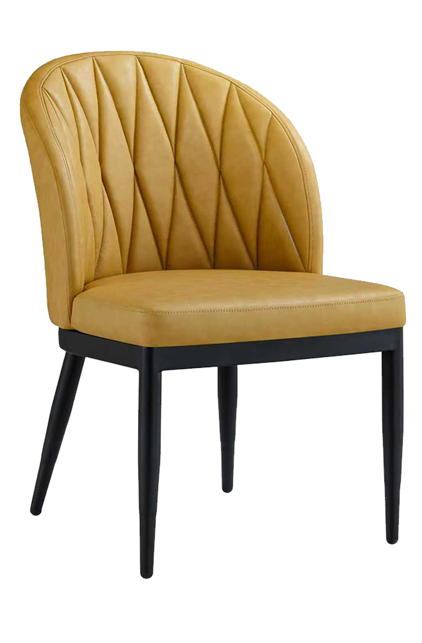 Indoor Black Metal Chair W/ Yellow Vinyl Seat