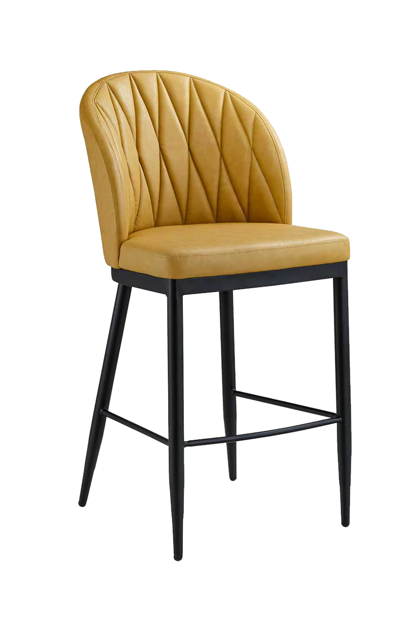 Indoor Black Metal Barstool W/ Yellow Vinyl Seat