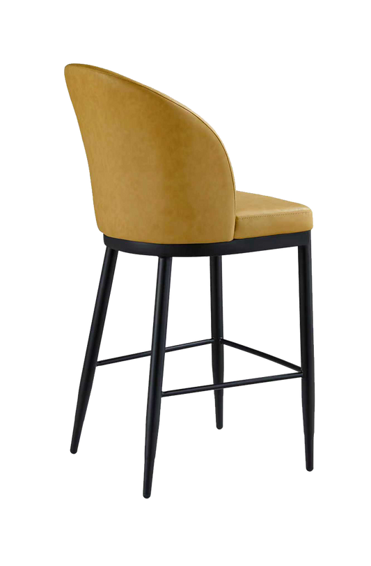Indoor Black Metal Barstool W/ Yellow Vinyl Seat