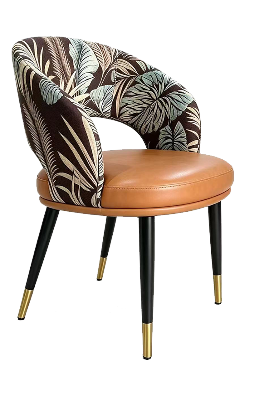 Black Metal Chair W/ Brown Vinyl Seat And Golden Legs
