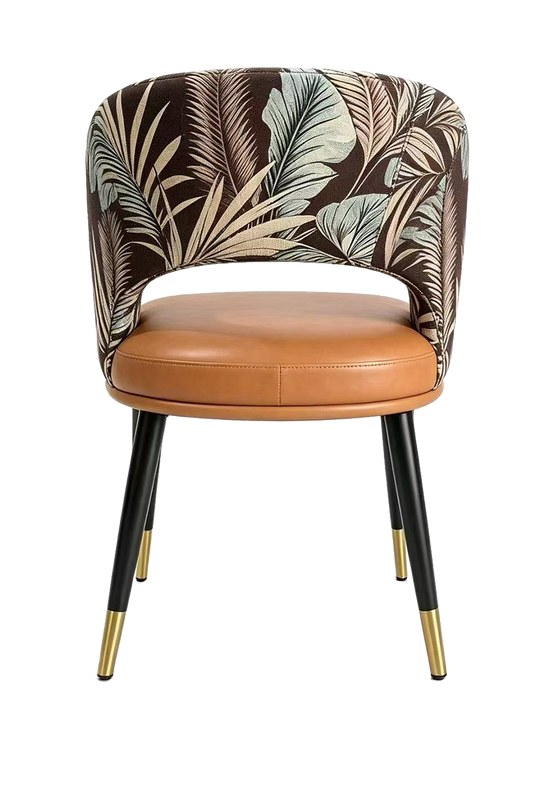 Black Metal Chair W/ Brown Vinyl Seat And Golden Legs