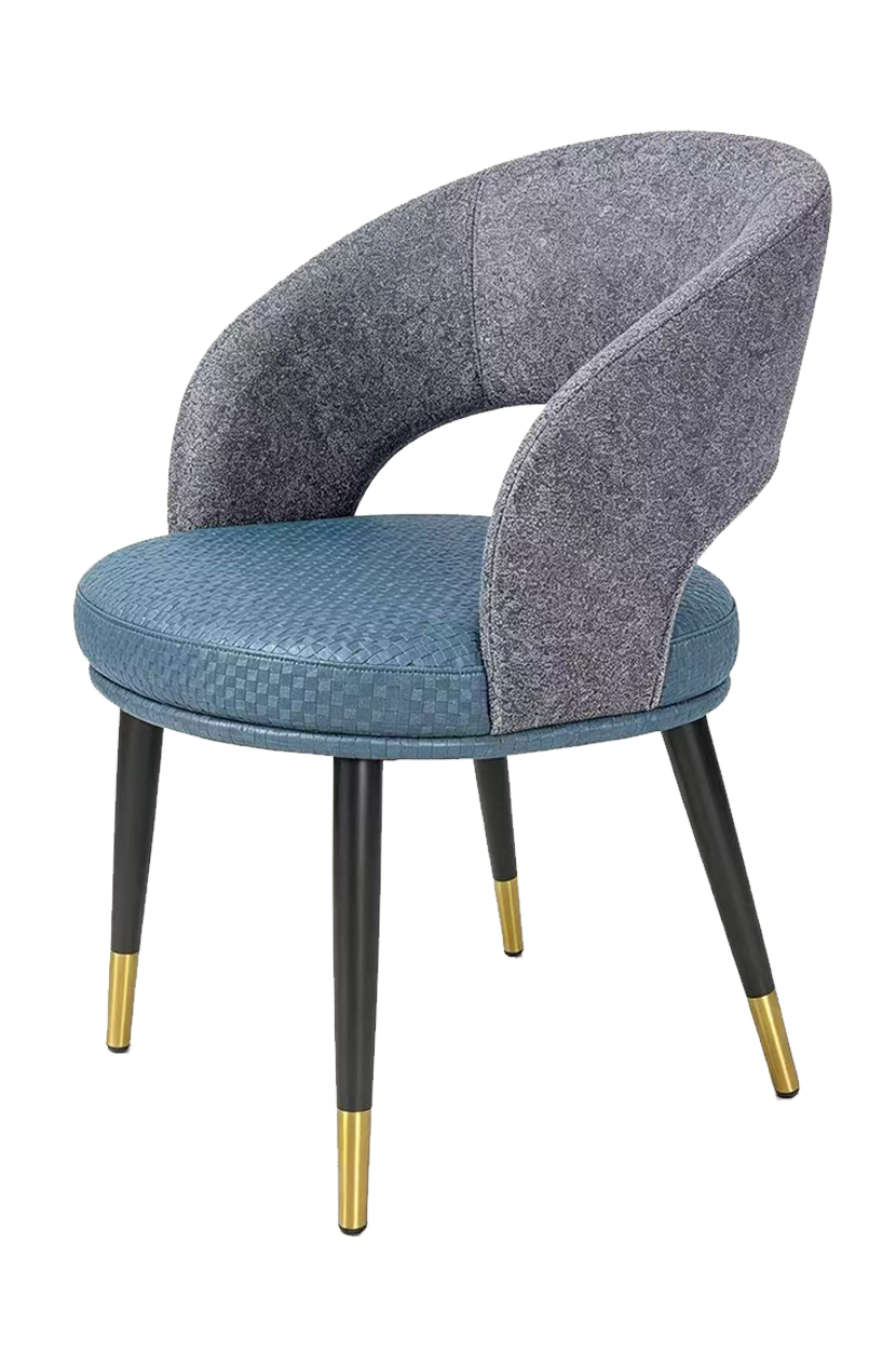 Black Metal Chair W/ Blue Vinyl Seat And Golden Legs