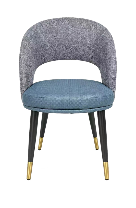 Black Metal Chair W/ Blue Vinyl Seat And Golden Legs