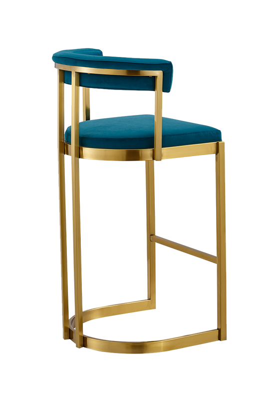 Golden Metal Barstool W/ Blue Vinyl Seat