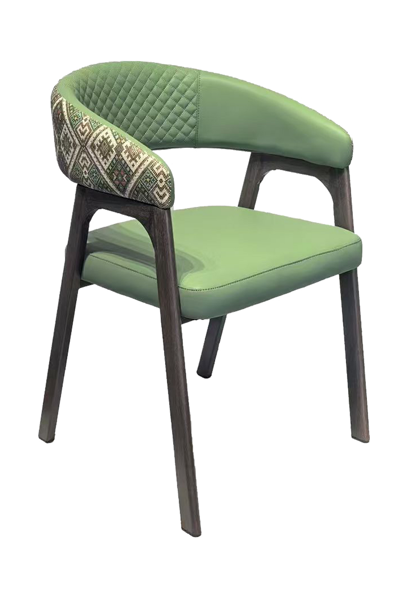Indoor Walnut Metal Chair W/ Green Seat