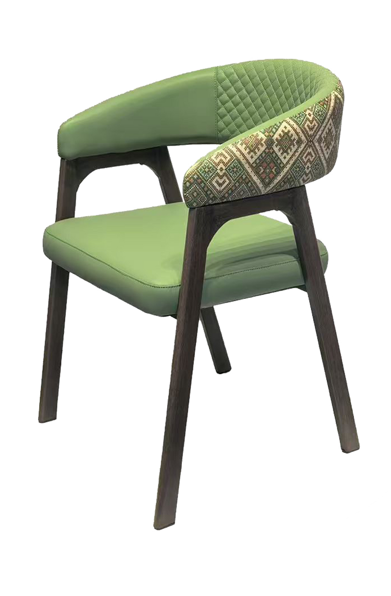 Indoor Walnut Metal Chair W/ Green Seat