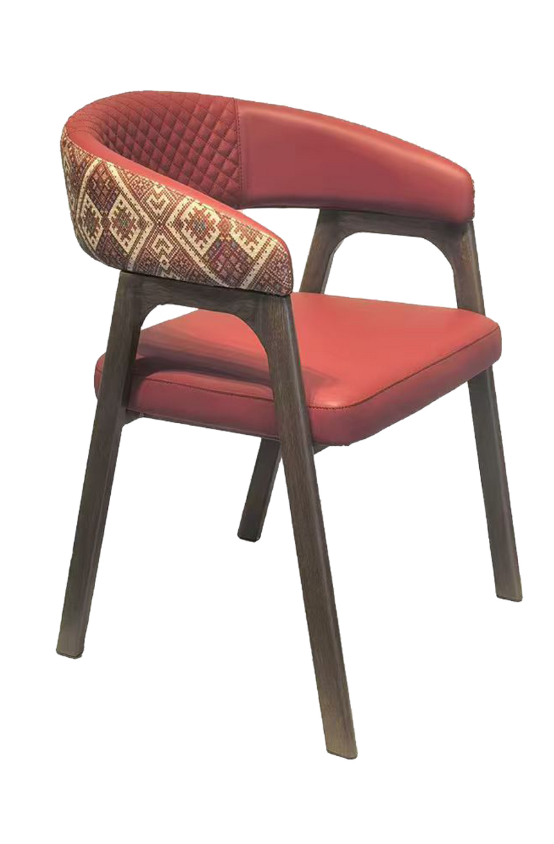 Indoor Walnut Metal Chair W/ Red Vinyl Seat