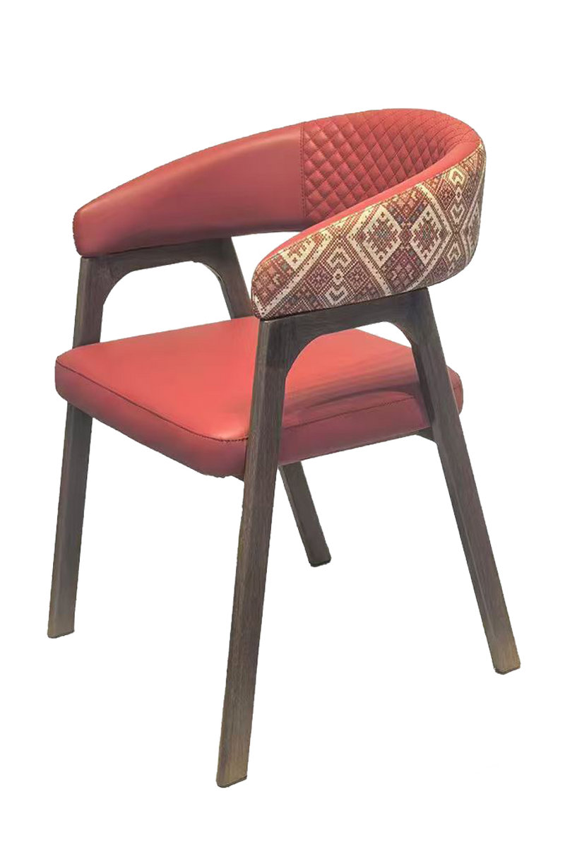 Indoor Walnut Metal Chair W/ Red Vinyl Seat