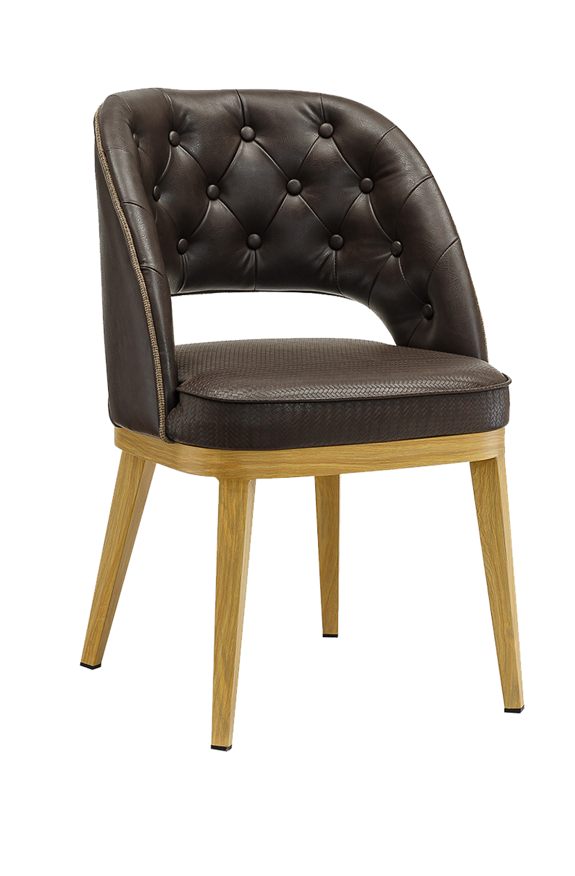Metal Chair w/ Brown Seat, Finish Natural Frame