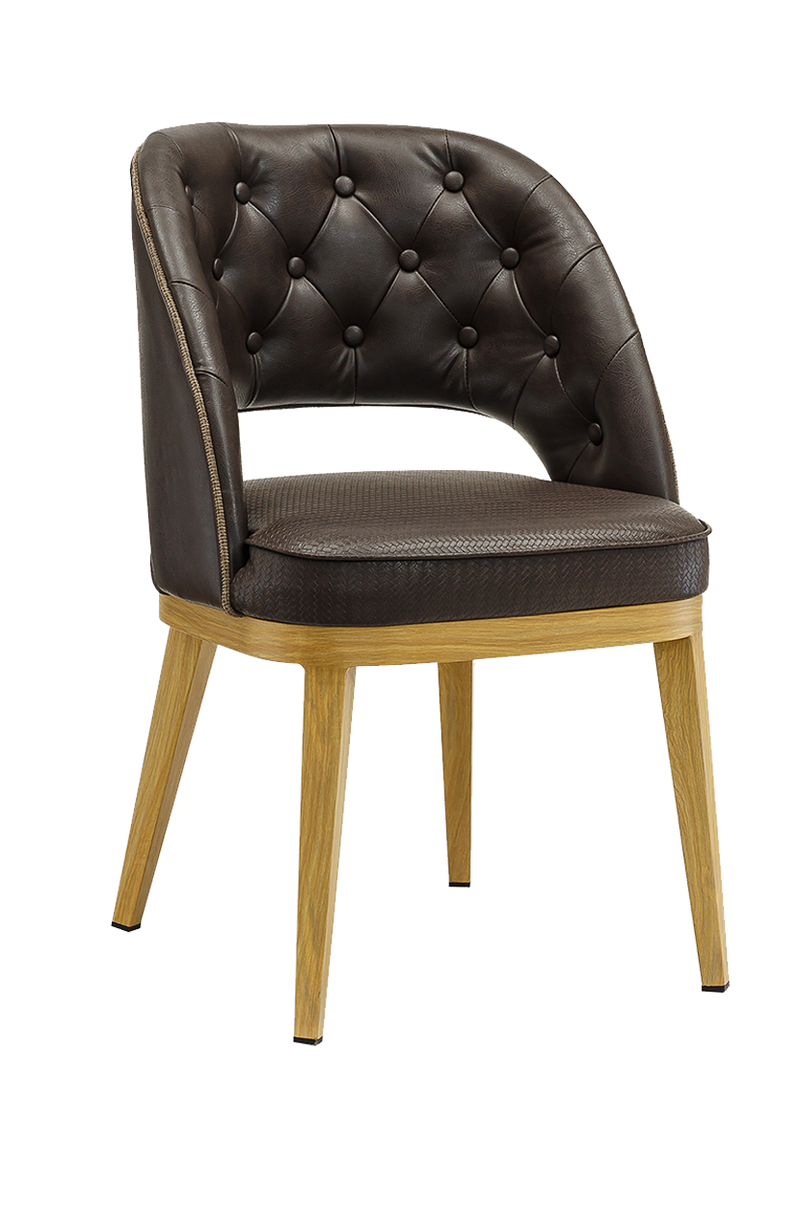 Metal Chair w/ Brown Seat, Finish Natural Frame