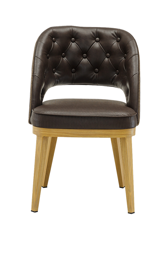 Metal Chair w/ Brown Seat, Finish Natural Frame