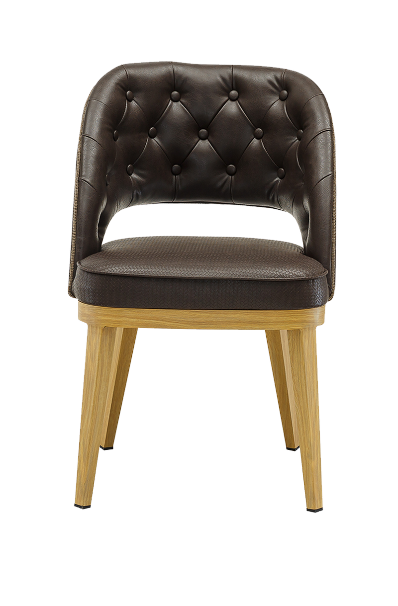 Metal Chair w/ Brown Seat, Finish Natural Frame