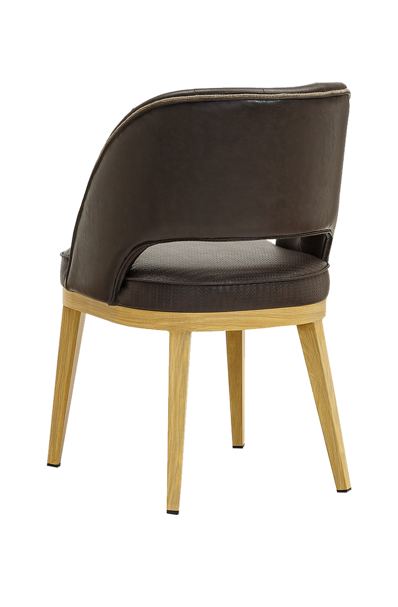 Metal Chair w/ Brown Seat, Finish Natural Frame