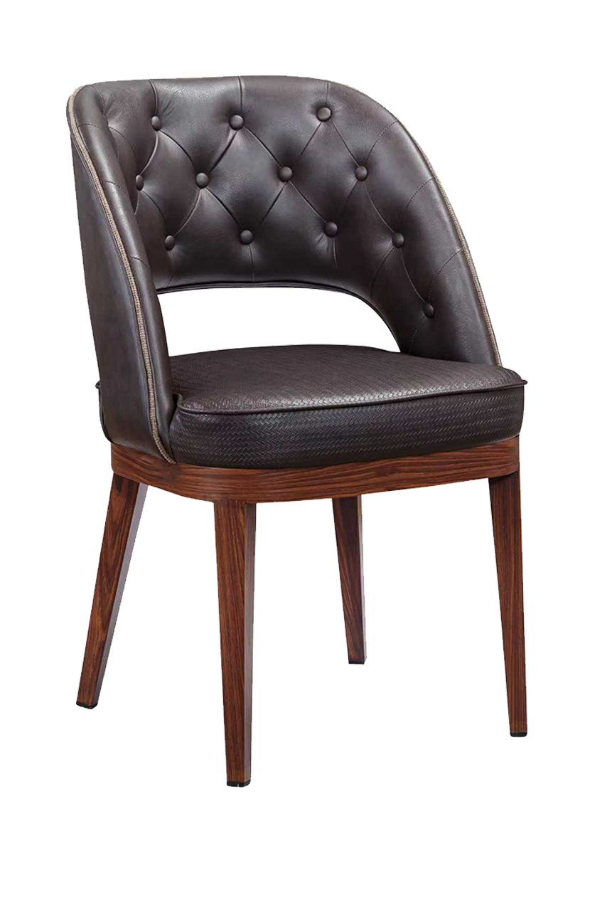 Metal Chair w/ Brown Seat, Finish Walnut Frame