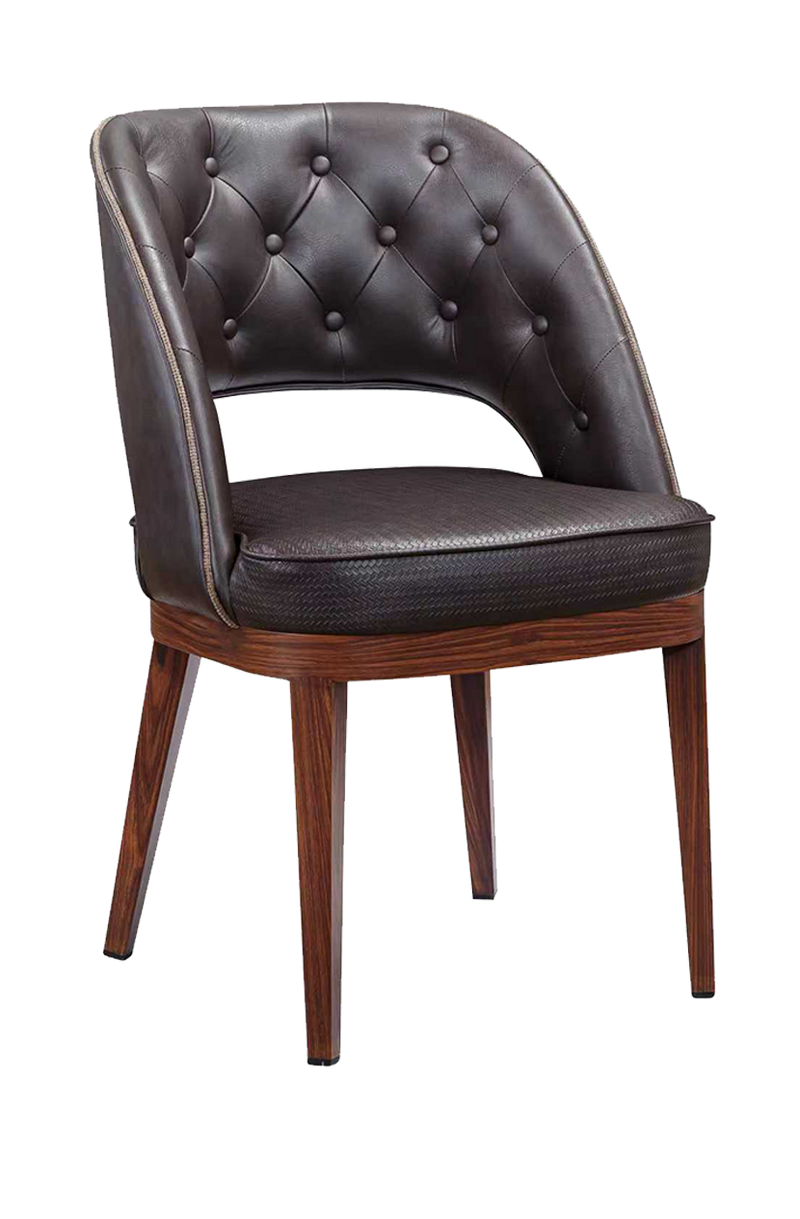 Metal Chair w/ Brown Seat, Finish Walnut Frame