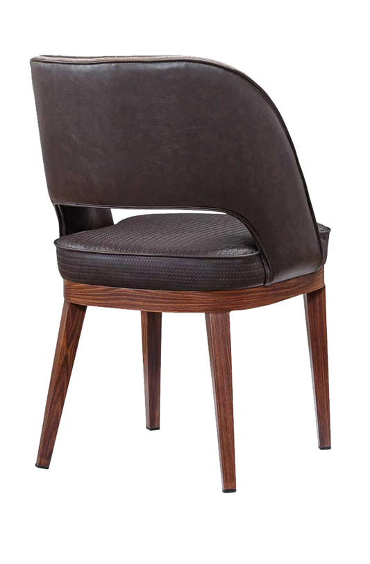 Metal Chair w/ Brown Seat, Finish Walnut Frame