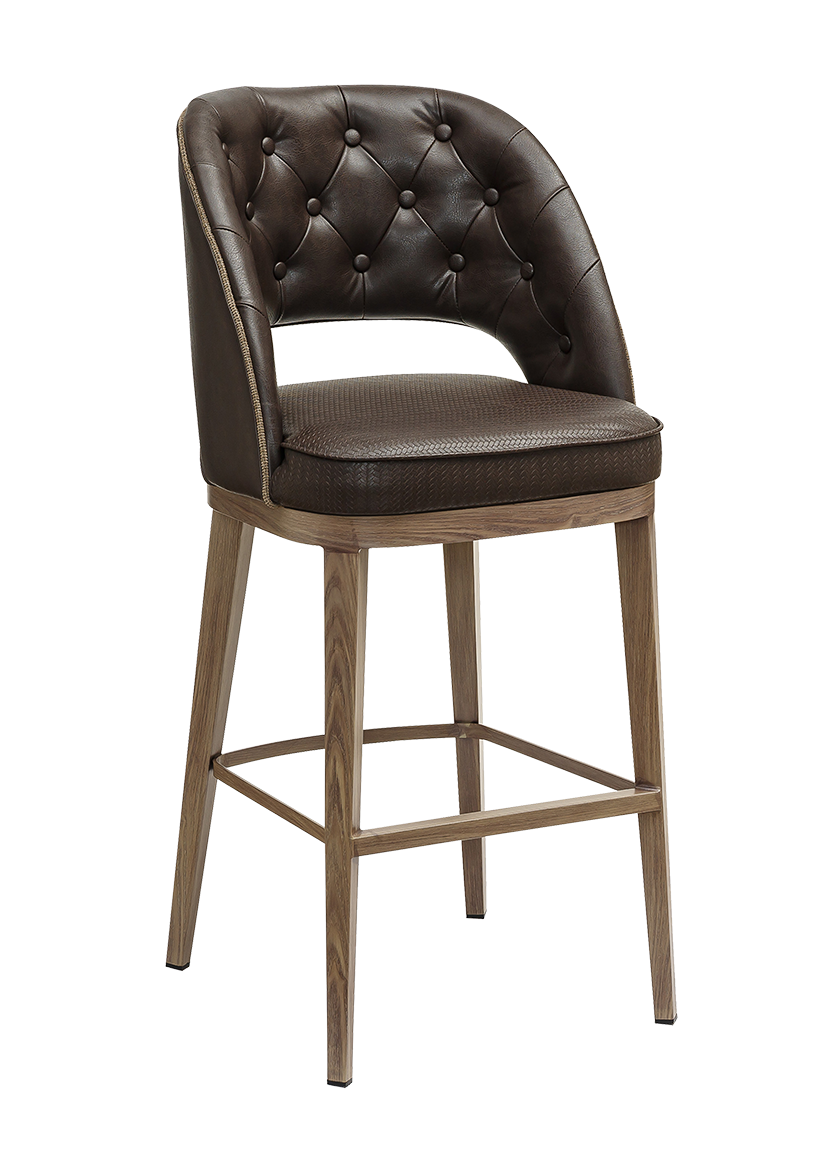 Indoor Barstool w/ Brown Vinyl Seat, Metal Frame Finish Natural