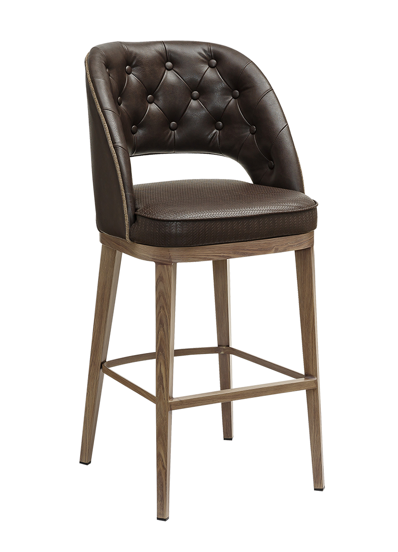 Indoor Barstool w/ Brown Vinyl Seat, Metal Frame Finish Natural