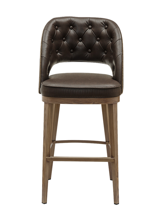 Indoor Barstool w/ Brown Vinyl Seat, Metal Frame Finish Natural