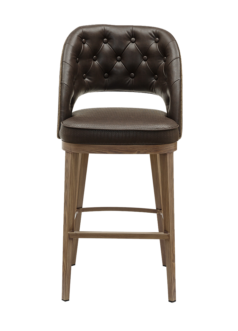Indoor Barstool w/ Brown Vinyl Seat, Metal Frame Finish Natural