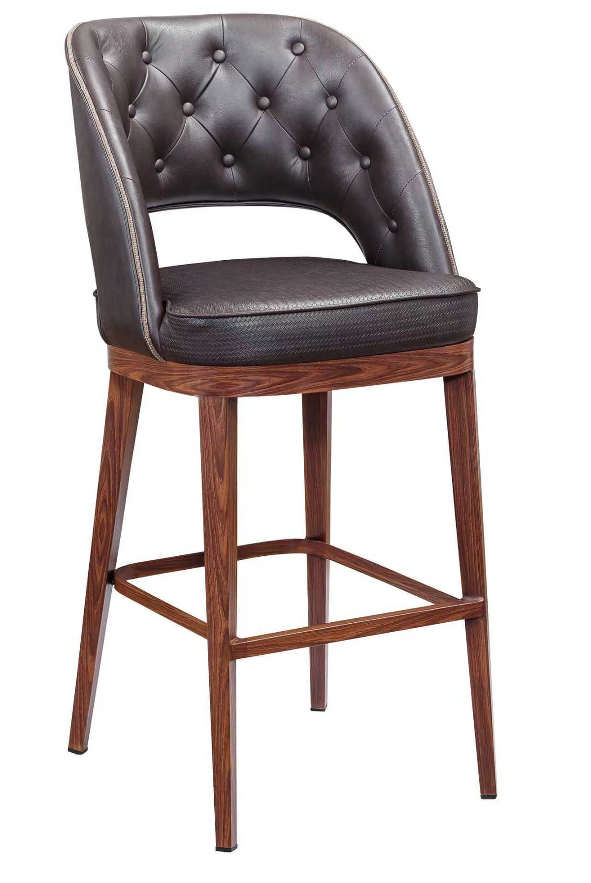 Indoor Barstool w/ Brown Vinyl Seat, Metal Frame Finish Walnut