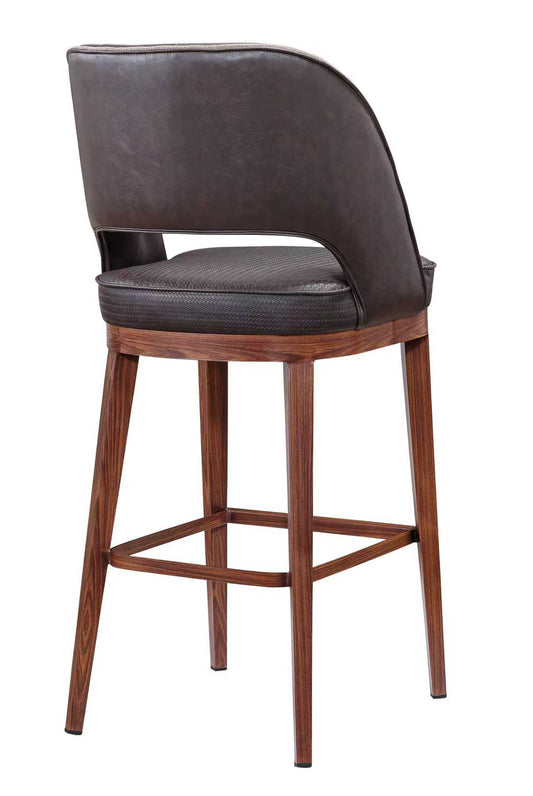Indoor Barstool w/ Brown Vinyl Seat, Metal Frame Finish Walnut