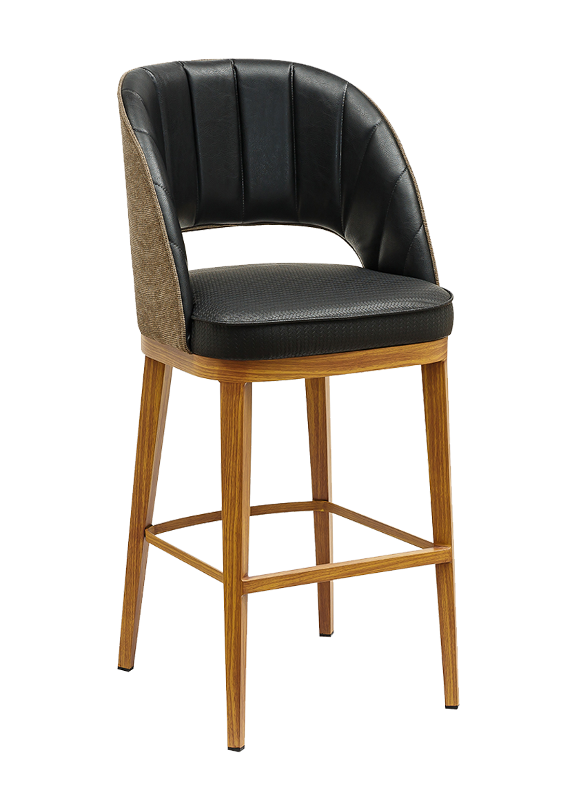 Indoor Barstool w/ Black Vinyl Seat, Metal Frame Finish Natural