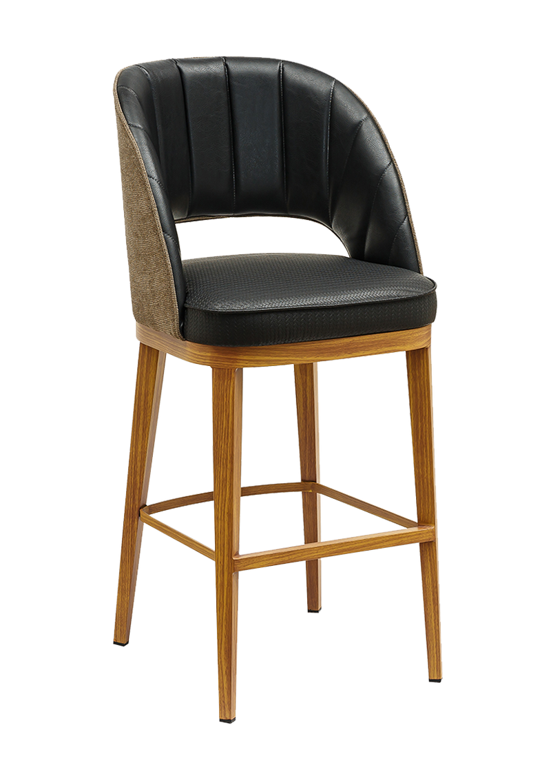Indoor Barstool w/ Black Vinyl Seat, Metal Frame Finish Natural