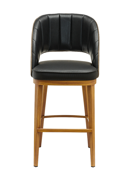 Indoor Barstool w/ Black Vinyl Seat, Metal Frame Finish Natural