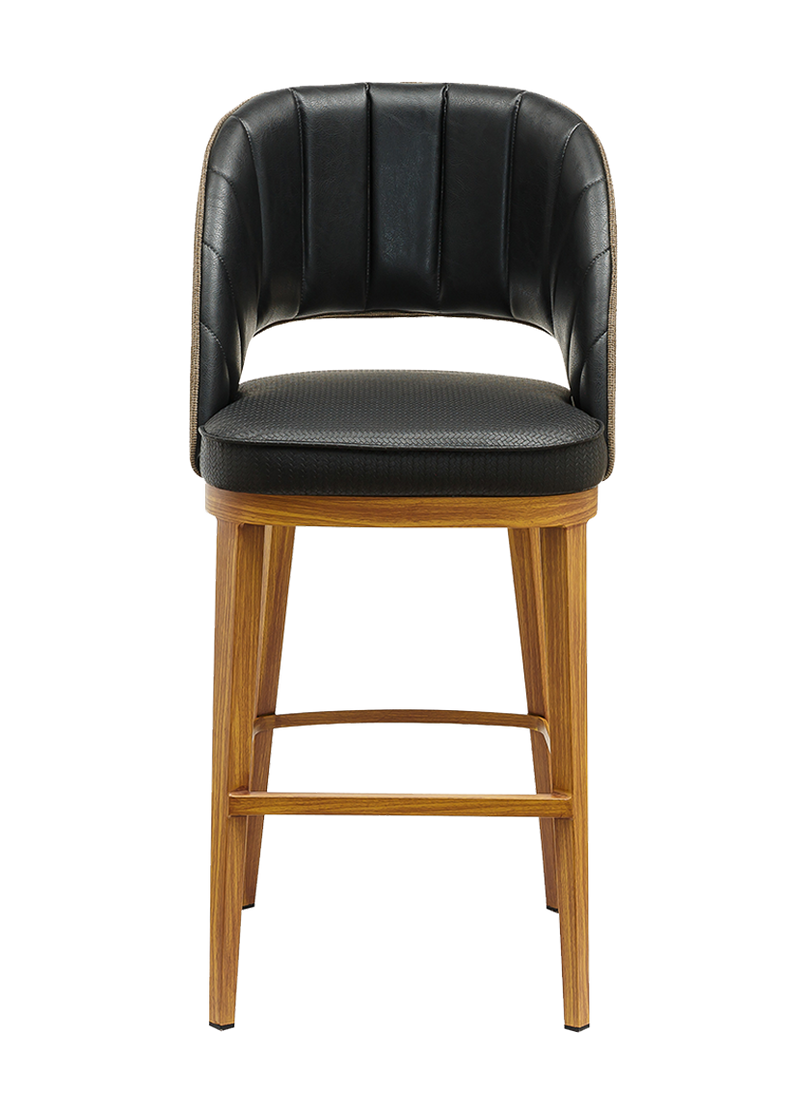 Indoor Barstool w/ Black Vinyl Seat, Metal Frame Finish Natural