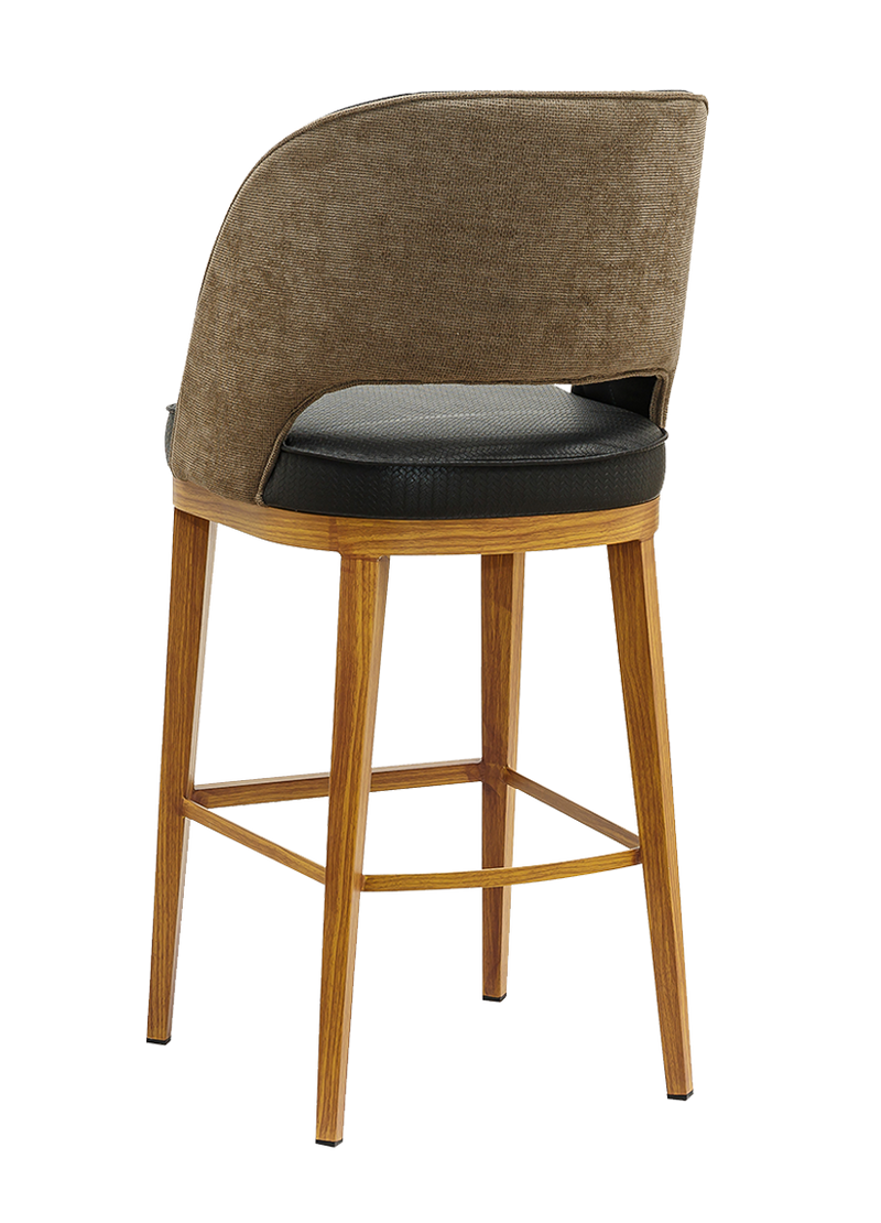 Indoor Barstool w/ Black Vinyl Seat, Metal Frame Finish Natural