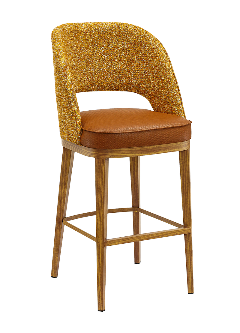 Indoor Barstool w/ Yellow Vinyl Seat, Metal Frame Finish Natural