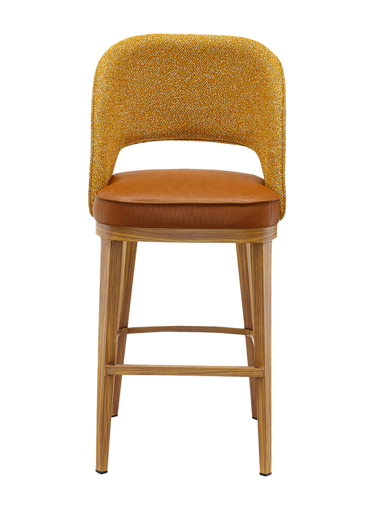 Indoor Barstool w/ Yellow Vinyl Seat, Metal Frame Finish Natural