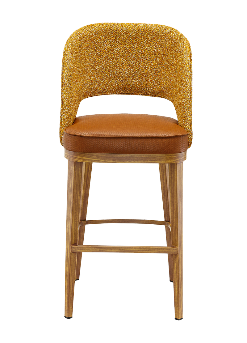 Indoor Barstool w/ Yellow Vinyl Seat, Metal Frame Finish Natural
