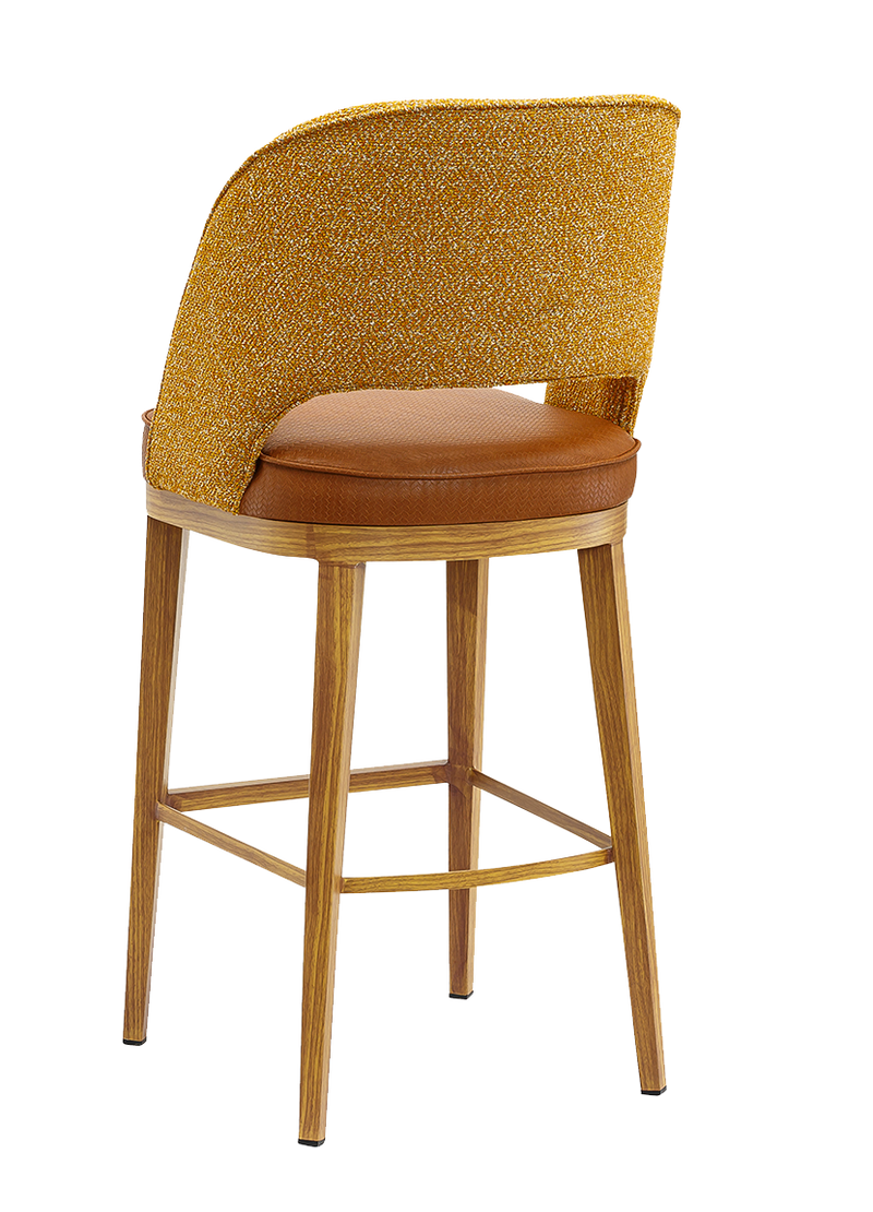 Indoor Barstool w/ Yellow Vinyl Seat, Metal Frame Finish Natural