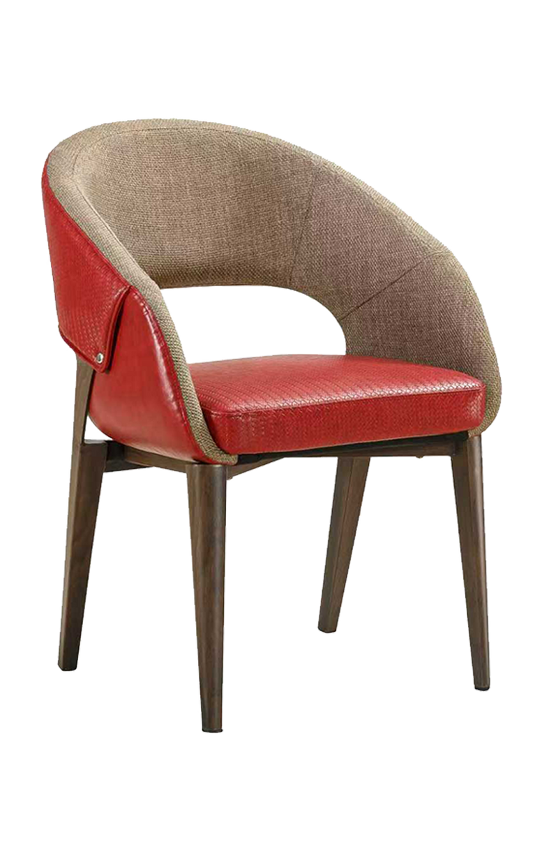 Indoor Vinyl Red Seat Chair w/ Walnut Frame
