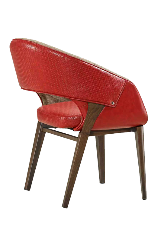 Indoor Vinyl Red Seat Chair w/ Walnut Frame