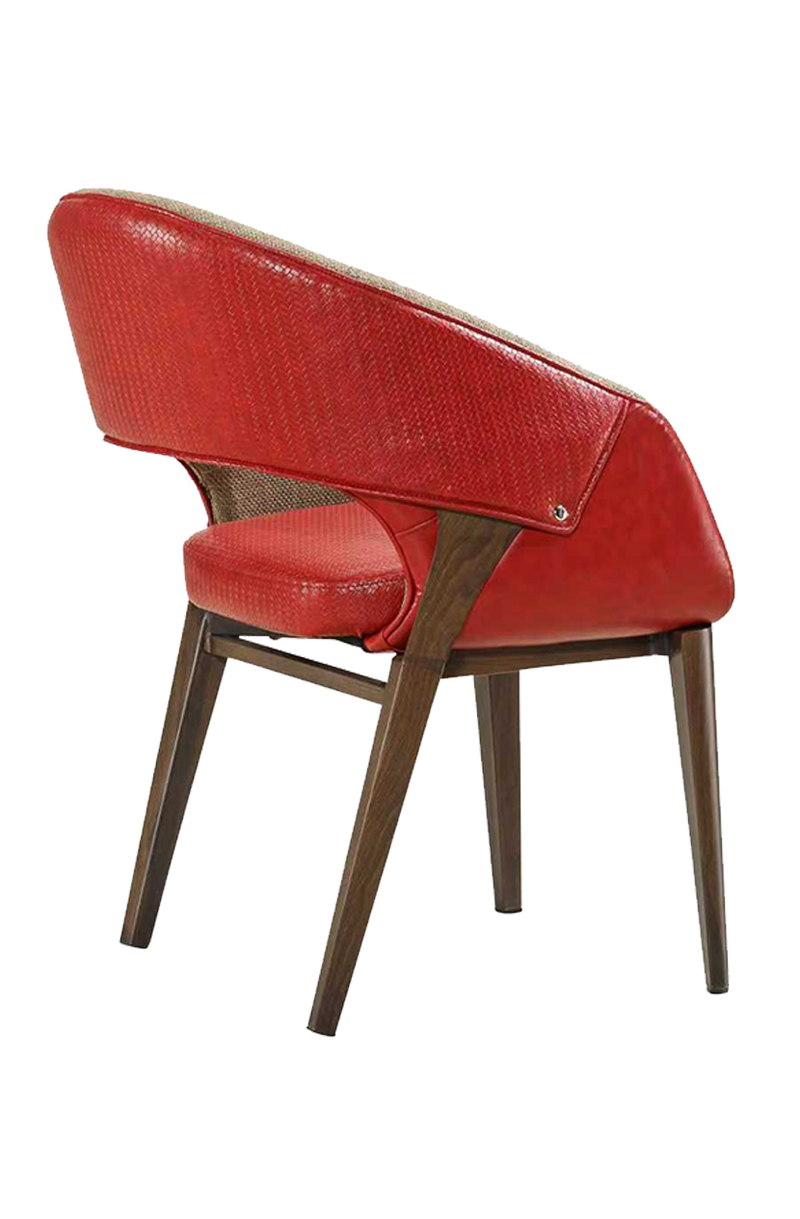 Indoor Vinyl Red Seat Chair w/ Walnut Frame