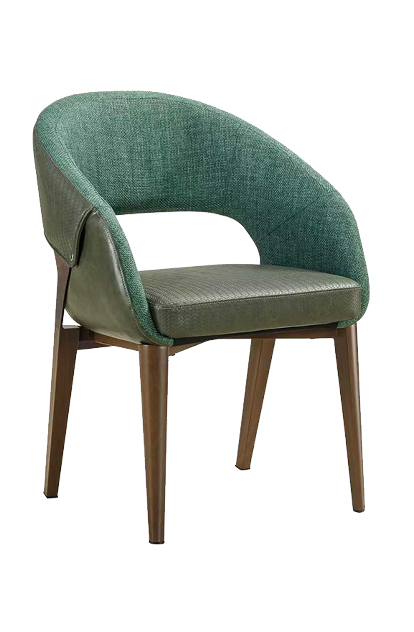 Indoor Vinyl Green Seat Chair w/ Walnut Frame